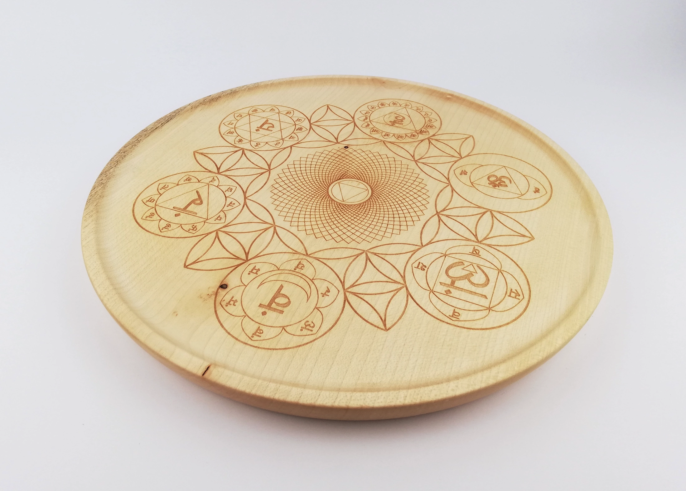 All chakras on one big plate (30cm/11.8in in diameter), side.